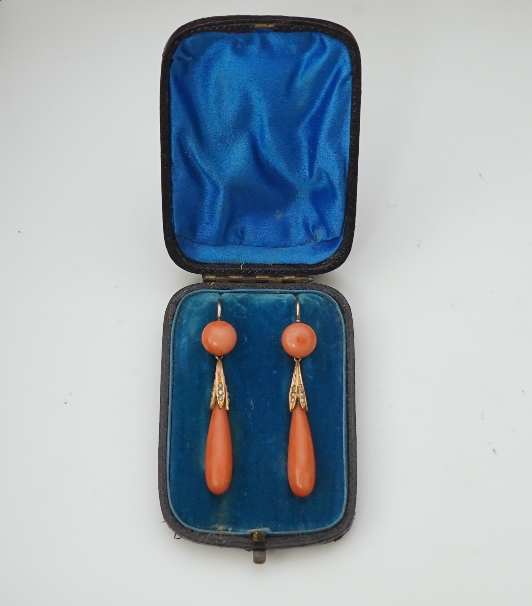 A pair of coral earrings, mid 19th century